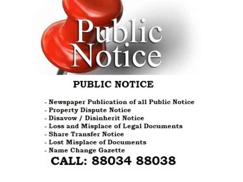 Public Notices Services Call 88034 88038 - 4