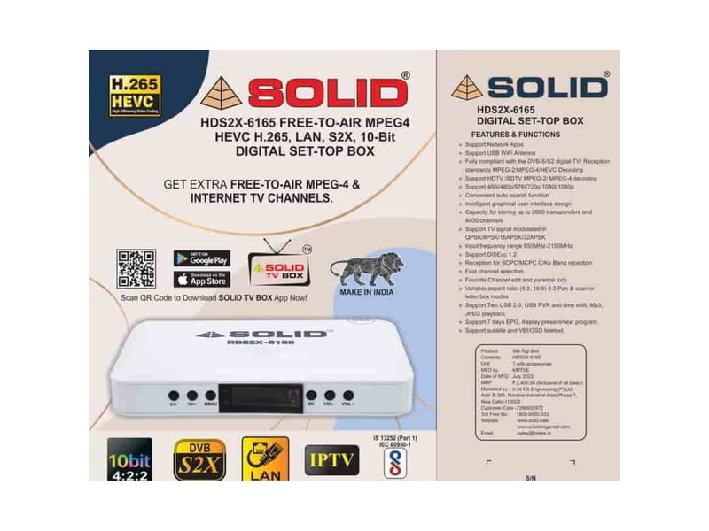 Diwali Offer Setup-Box SOLID HDS2X-6165 H.265 10Bits HEVC DVB-S2X FullHD FTA Set-Top Box - 1