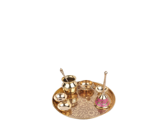 Brass Pooja Thali Set of 9 Pieces - Image 2