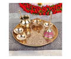 Brass Pooja Thali Set of 8 Pieces - Image 2