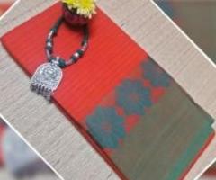 handloom chettinad cotton sarees with neckset- rs 900