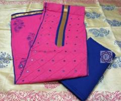 chanderi gadwal suits with neck work - rs 800