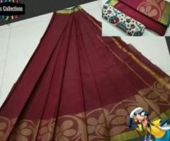 elegant PB chettinad cotton sarees with kalamkari blouse availab