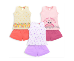 Luvlap Baby Girls 100% Cotton Sleeveless Top & Shorts Set – Pack of 3 (6‑12 Months)