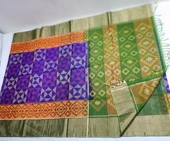 elegant Puru ikkat design silk cotton sarees with blouse