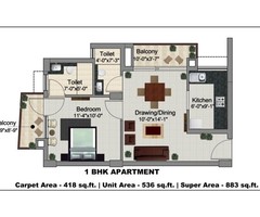 1 BR, 883 ft² – green lotus saksham 1bhk flat